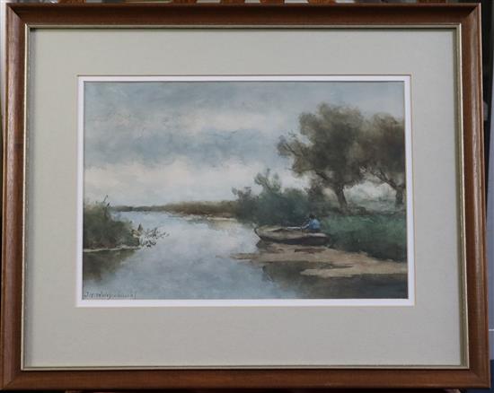 Jan Hendrik Weissenbruch (1824-1903) Boatman on a canal 9 x 13.5in.